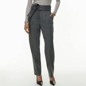 High-Waist Paperbag Trousers - Charcoal Gray